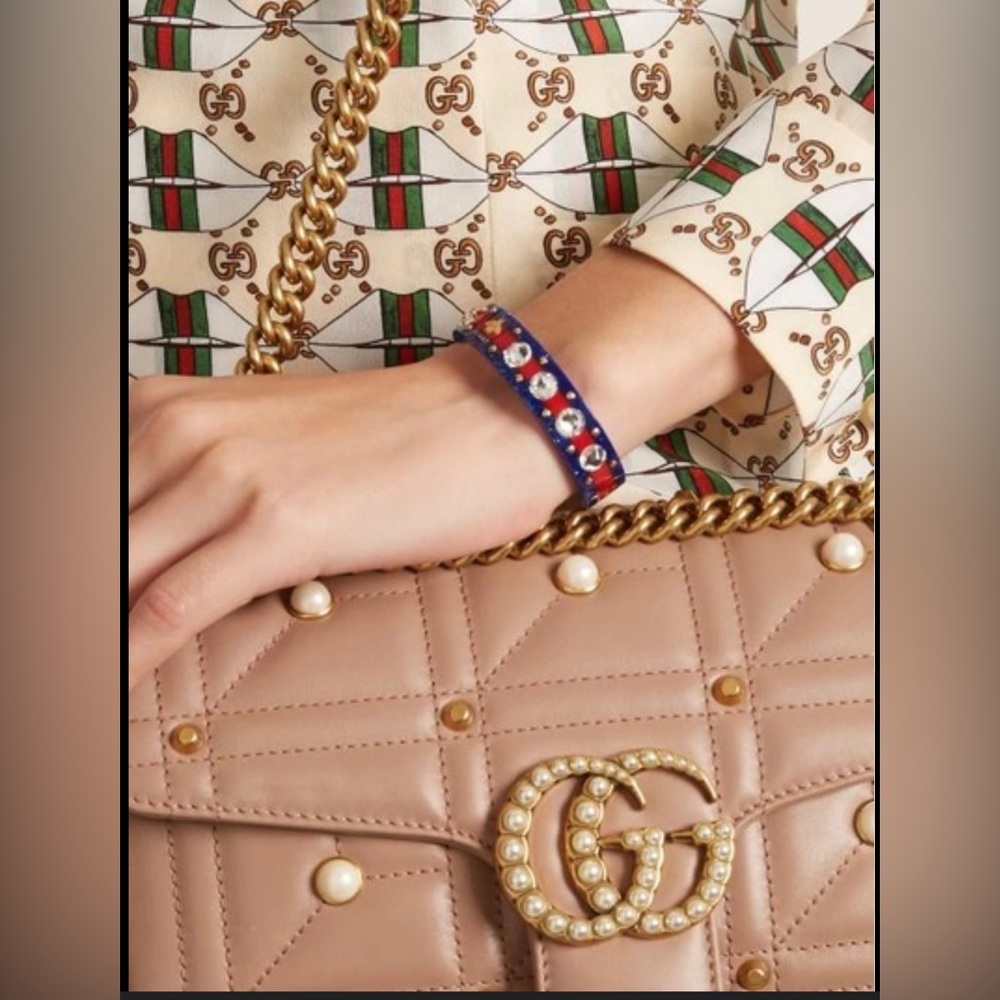 Gucci Pearly GG Marmont Flap Bag Embellished Matelasse Leather Small - Picture 2 of 14